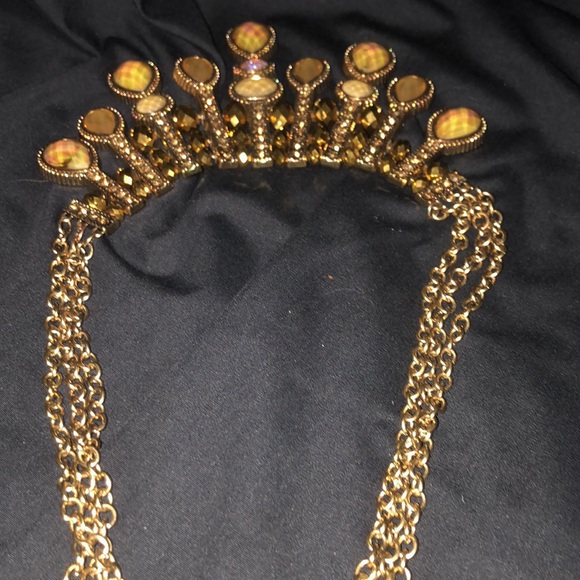 Gold, Amber Crystal Statement Necklace 16 to 18 in like new! - Picture 7 of 7